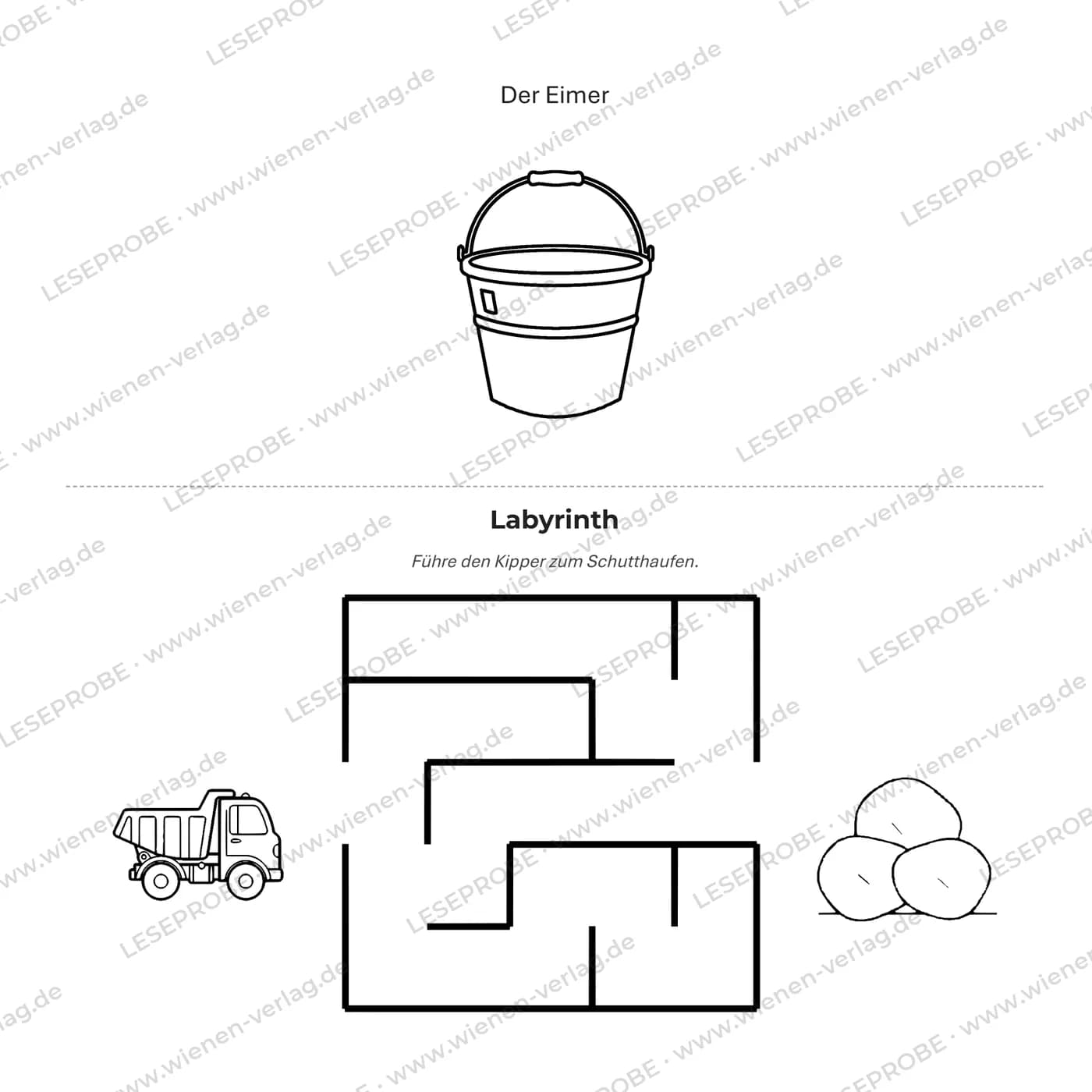 Aufgabenseite (Labyrinth) aus „Mein großes Bagger-Malbuch ab 3 Jahren“