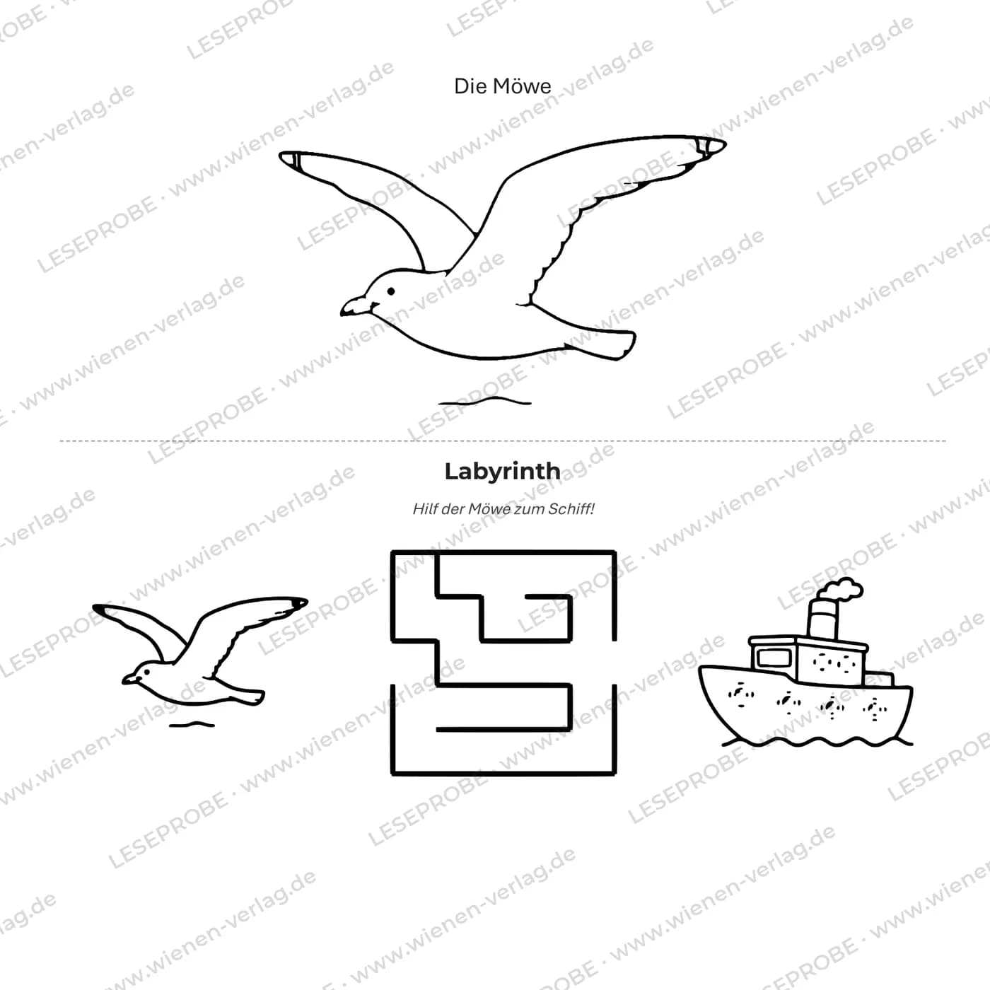 Aufgabenseite (Labyrinth) aus „Mein erstes Lingen Malbuch ab 3 Jahren“